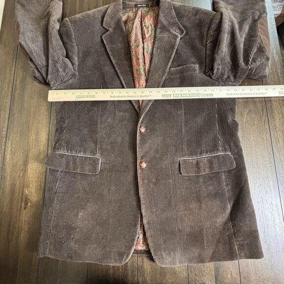 Ralph Lauren Brown Corduroy Men 44 L Sport Coat Elbow Patches Blazer Suit Jacket - Picture 3 of 8